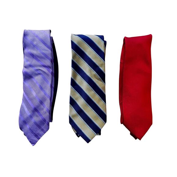 Vintage Chaps Set of 3 90s Silk Neckties Purple Red Blue Yellow - Picture 1 of 8